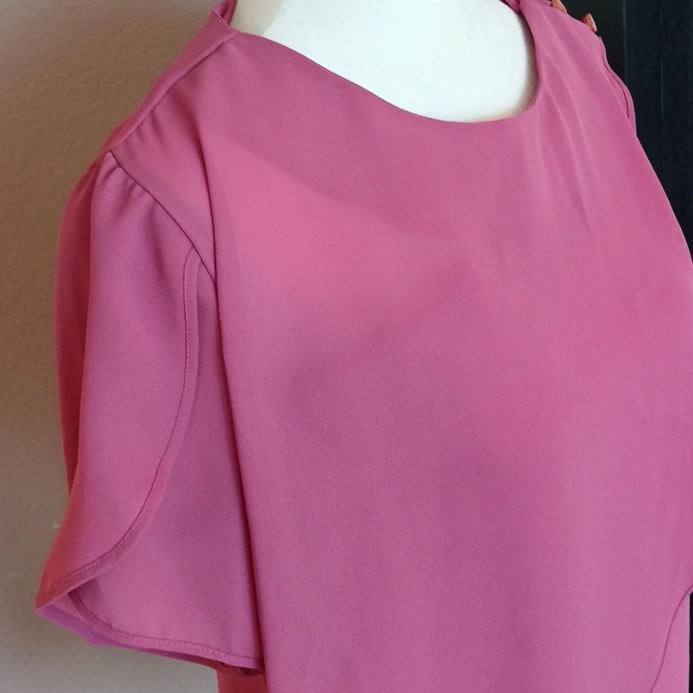 Vintage 80s Pink Chiffon Blouse Womens Short Sleeve Top Medium - Picture 3 of 8